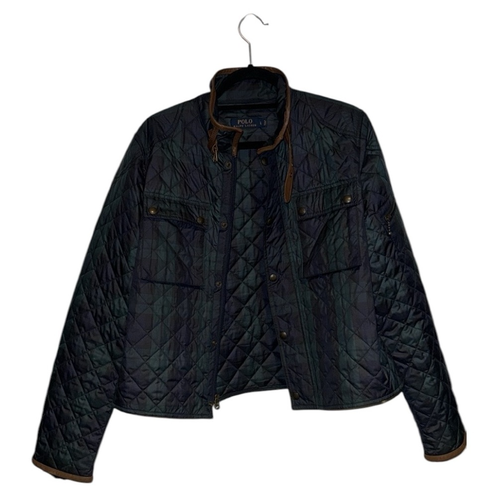 Polo Ralph Lauren Quilted Plaid Coat with Leather Trim Size L - Picture 10 of 14